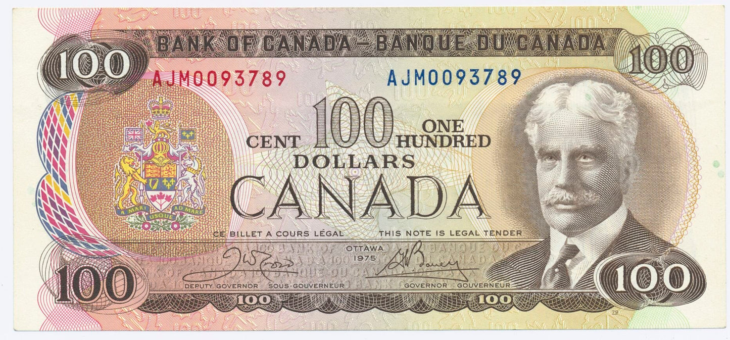 CANADA P.91b BC-52a-i $100 1975 Crow, Bouey AUNC 55 EPQ