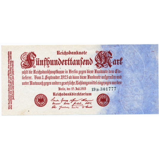 GERMANY P.92b 1923 500,000 Mark UNC