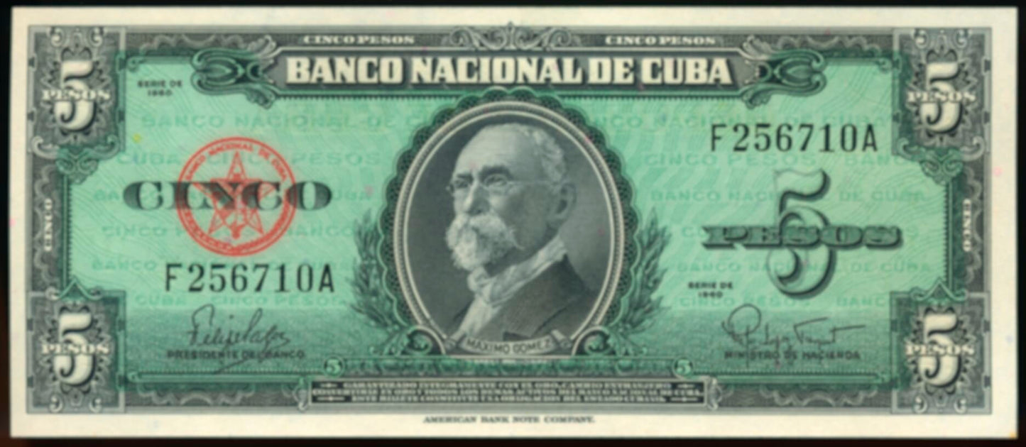 CUBA P.92a 1960 5 pesos UNC