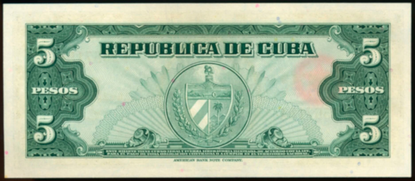 CUBA P.92a 1960 5 pesos UNC