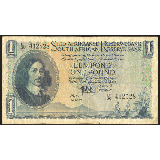 SOUTH AFRICA P.92d 1953 1 Pound VF B/156