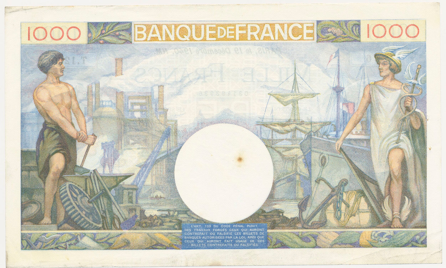 FRANCE P.96a France 1940 1000Fr Bletterie, Rousseau, Favre-Gilly GEF