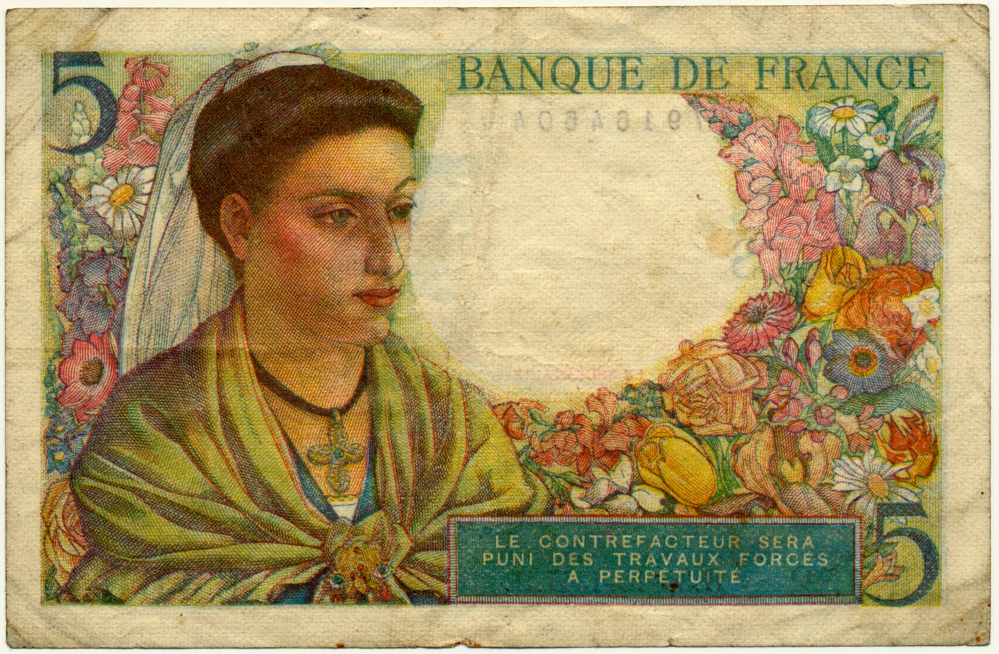 FRANCE P.98b 1947 5Fr Rousseau, Gargam VF