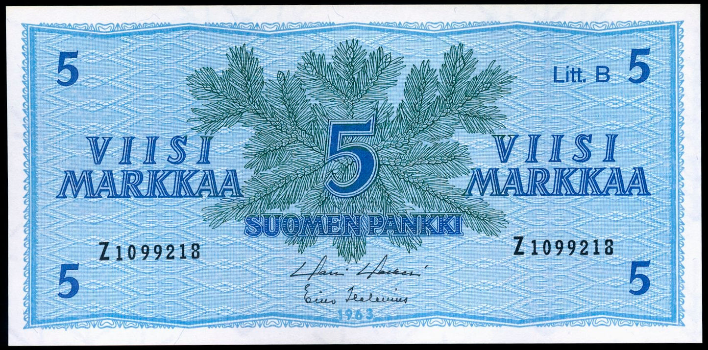 FINLAND P.99a 1963 5 Markkaa UNC Z