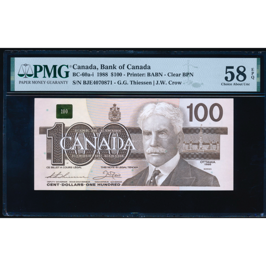 CANADA P.99a BC-60a-i $100 1988 Thiessen, Crow Choice AUNC 58 EPQ