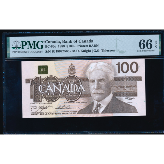 CANADA P.99c BC-60c $100 1988 Knight, Thiessen GEM UNC 66EPQ