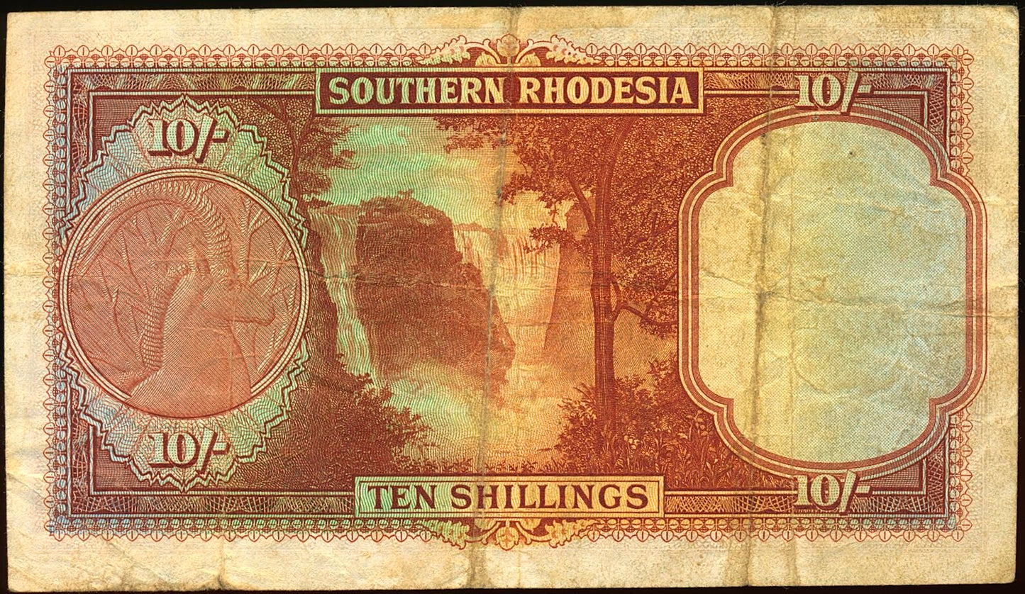 SOUTHERN RHODESIA P.9b 1944 10 Shillings AVF