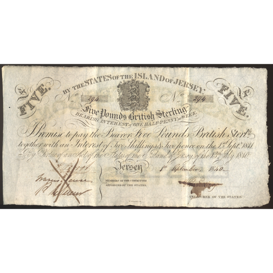 JE-A1b The States of Jersey 1840 £5 EF
