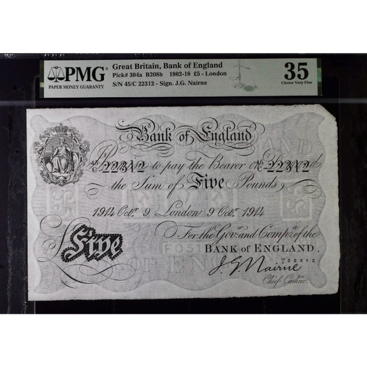 P.304 B208b 1914 Bank of England Nairne £5 Choice VF 35
