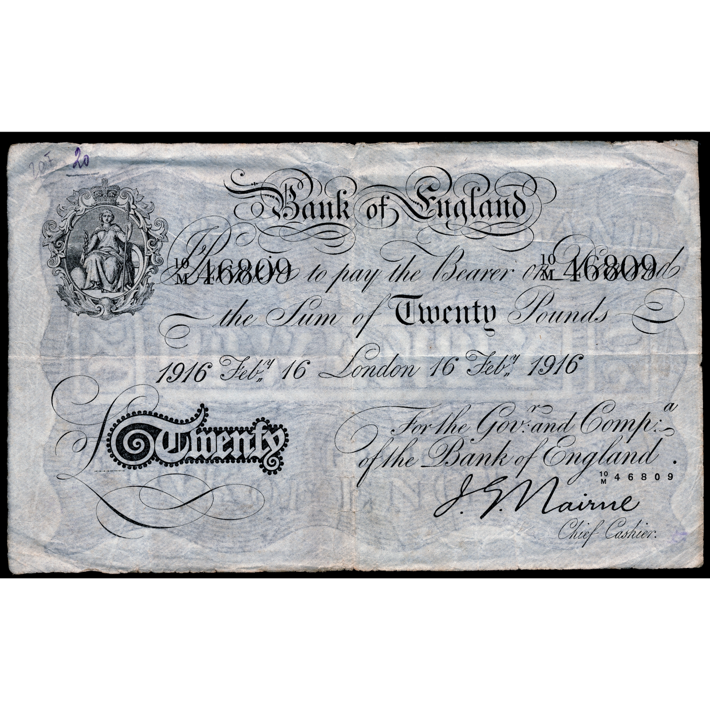 ENGLAND P.306 B208d 1916 Nairne £20 10M VF 25