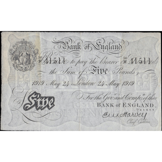 P.312a B209a 1919 Bank of England Harvey £5 VF 50H