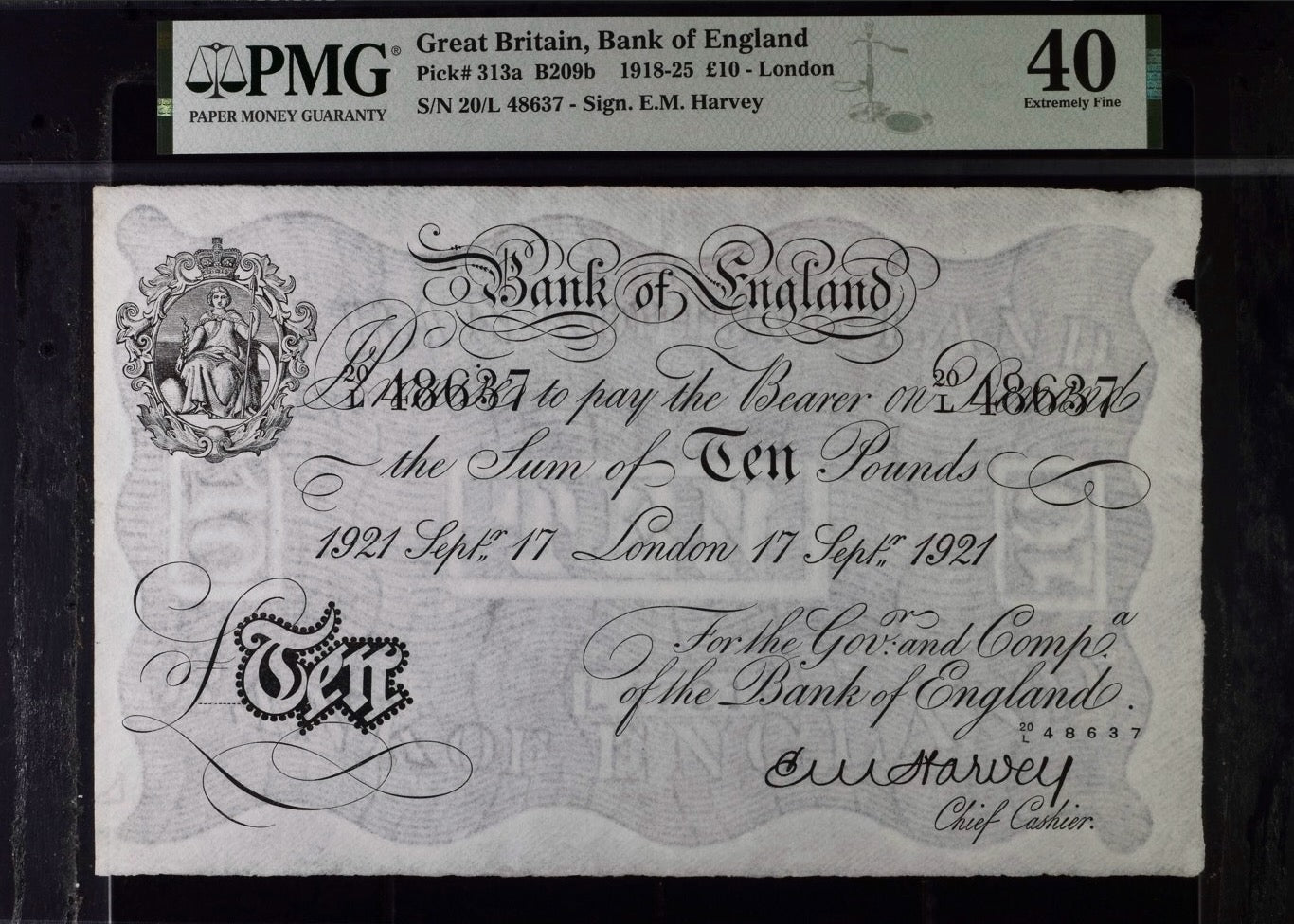 ENGLAND P.313 B209b 1921 Harvey £10 20L EF 40