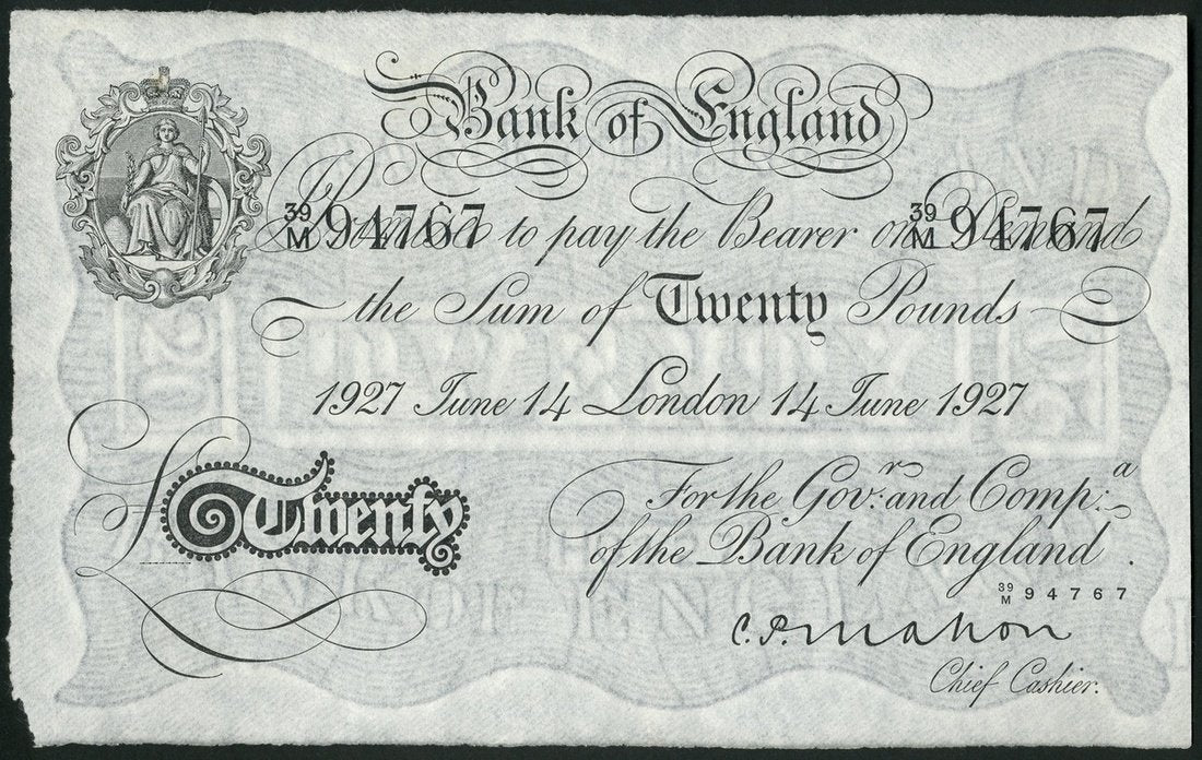 ENGLAND P.322 B217 1927 Mahon £20 39M AUNC 55 TOP POP