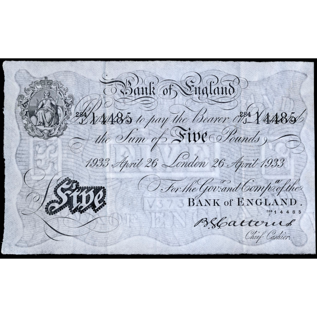P.328a B228 1933 Bank of England Catterns £5 284J EF 40  EPQ