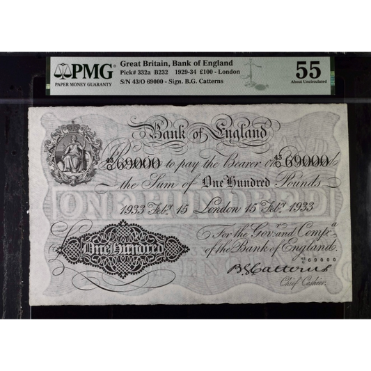 P.332 B232 1933 Bank of England Catterns £100 43O AUNC 55 TOP POP
