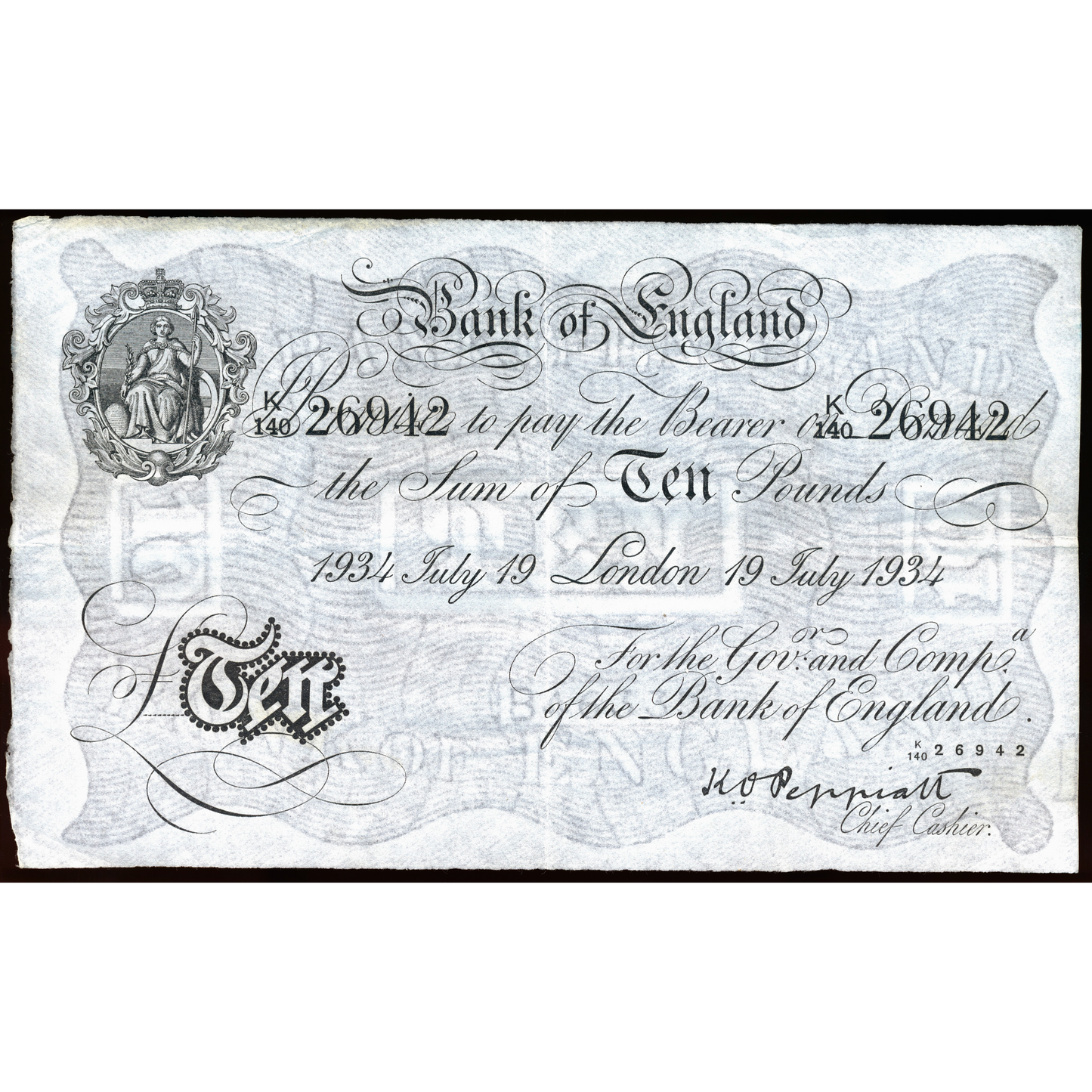 ENGLAND P.336a B242 1934 Early date Peppiatt £10 K140 Choice VF 35 EPQ