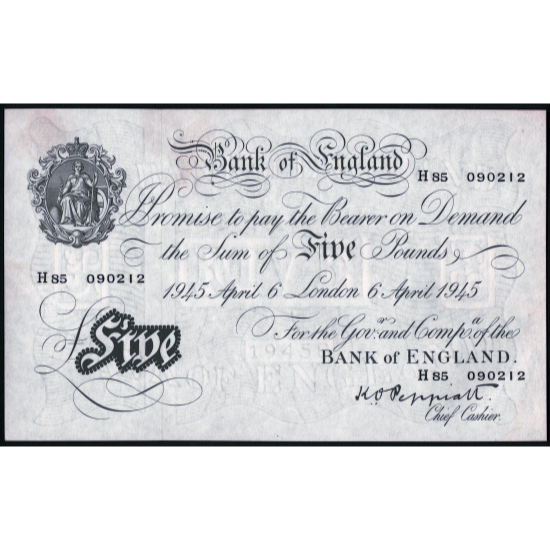 ENGLAND P.342 B255 1945 Peppiatt £5 AUNC H85