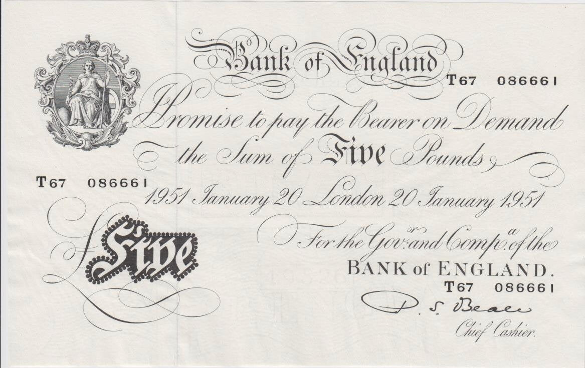 ENGLAND P.344 B270 1951 Beale £5 UNC T67