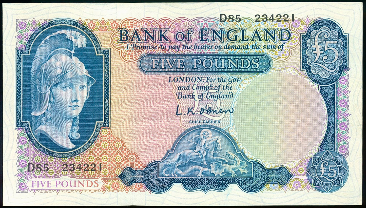 ENGLAND P.371 B277 O'Brien £5 AUNC D85