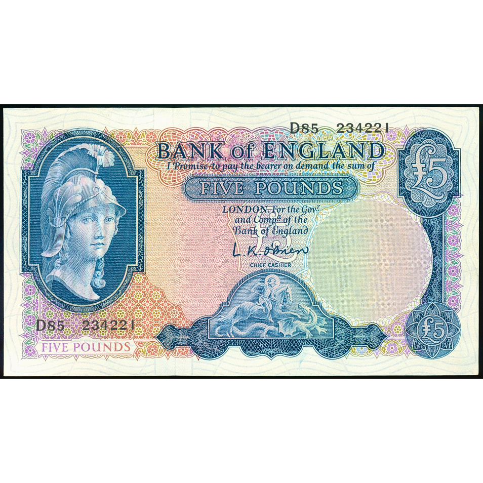 ENGLAND P.371 B277 O'Brien £5 AUNC D85