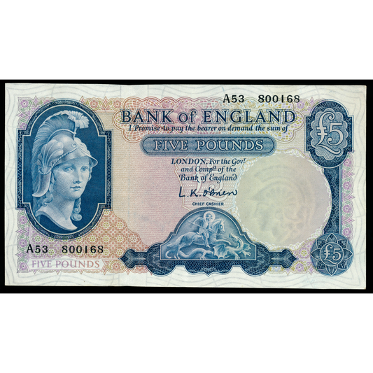 P.371 B277 1957-1961 Bank of England First series O'Brien £5 EF A53