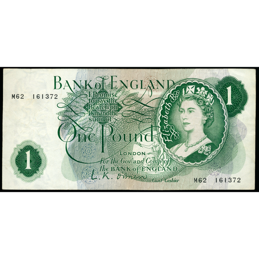 P.374a B285 1860-1961 Bank of England Replacement O'Brien £1 VF M62