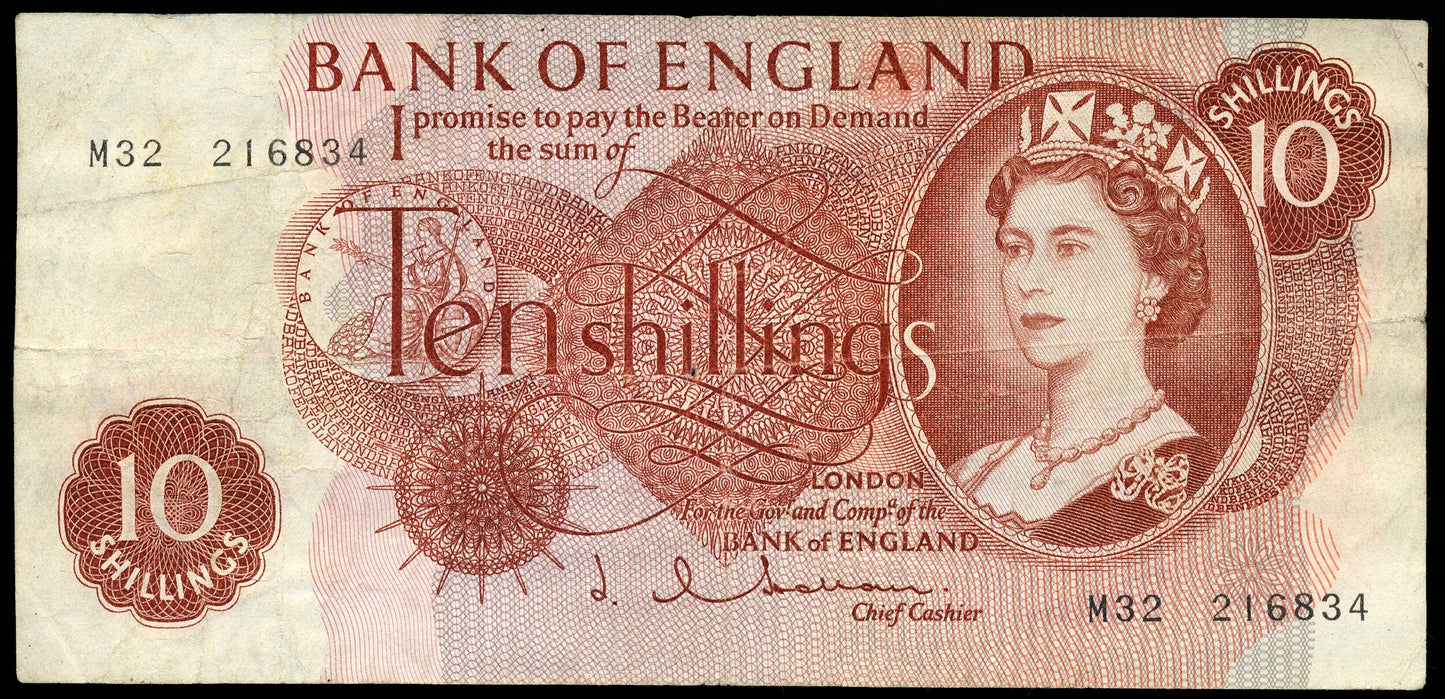 P.373b B296 1962-1966 Bank of England Hollom 10s Replacement VF M32
