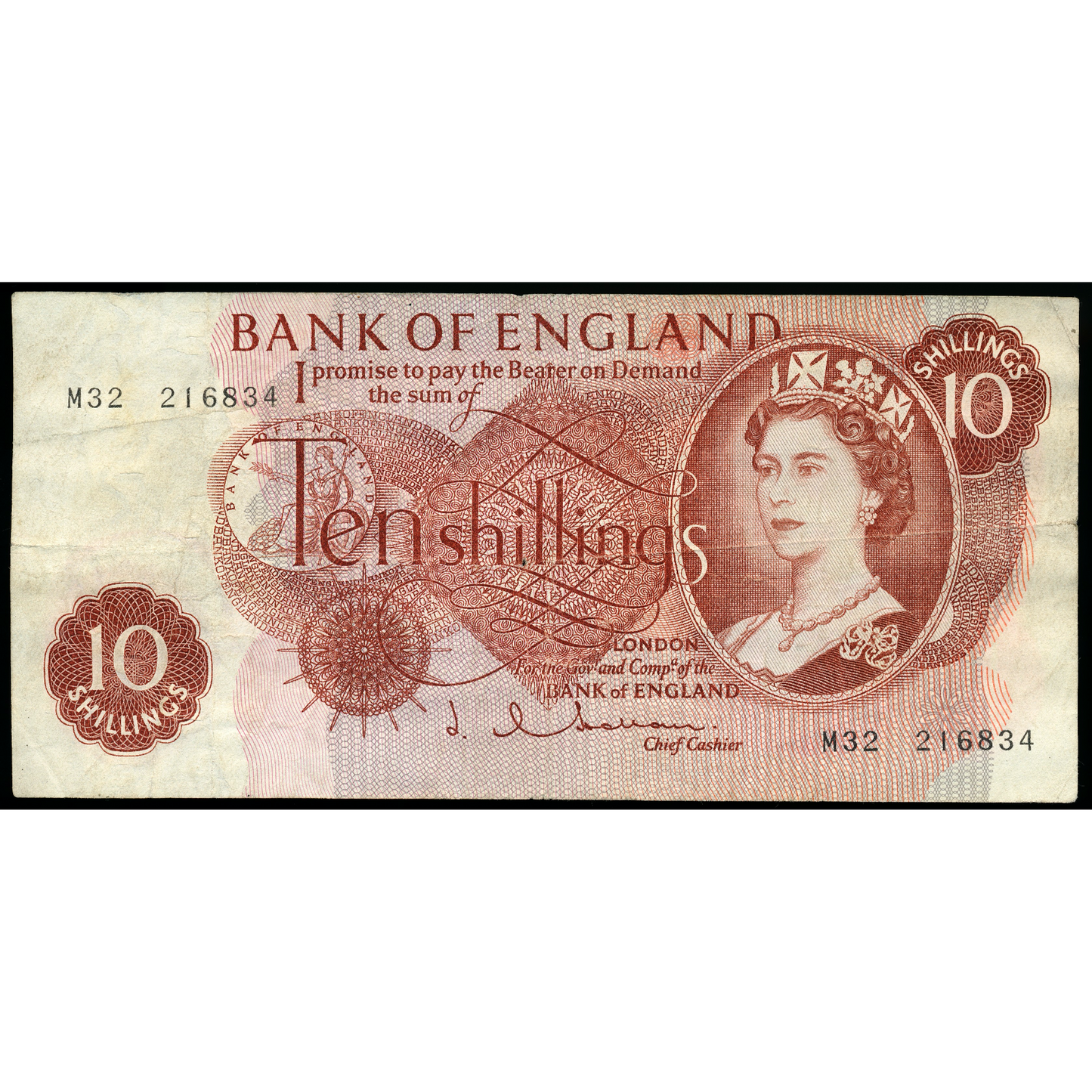 P.373b B296 1962-1966 Bank of England Hollom 10s Replacement VF M32