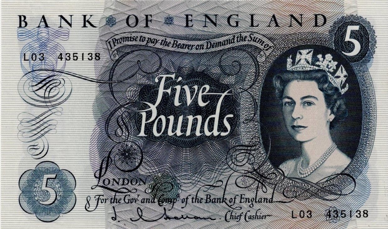 P.375a B297 Bank of England Hollom £5 UNC L03