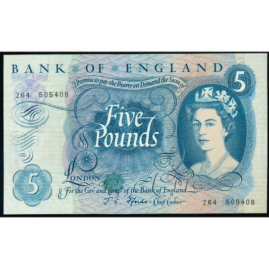 P.375b B312 1966-1970 Bank of England Fforde £5 UNC Last series Z64