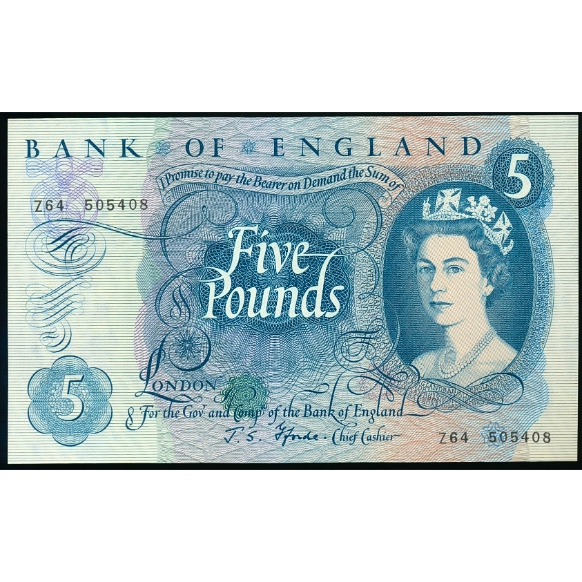 ENGLAND P.375b B312 1966-1970 Fforde £5 UNC Last series Z64