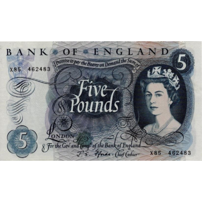 P.375b B312 1966-1970 Bank of England Fforde £5 GEF X85