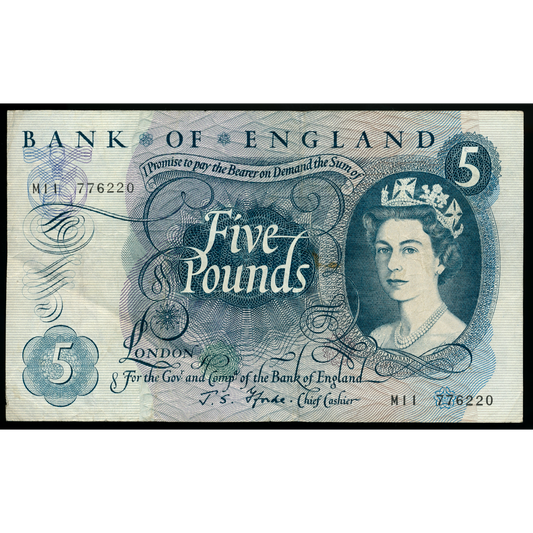 P.375b B313 1966-1970 Bank of England Replacement Fforde £5 Good fine M11