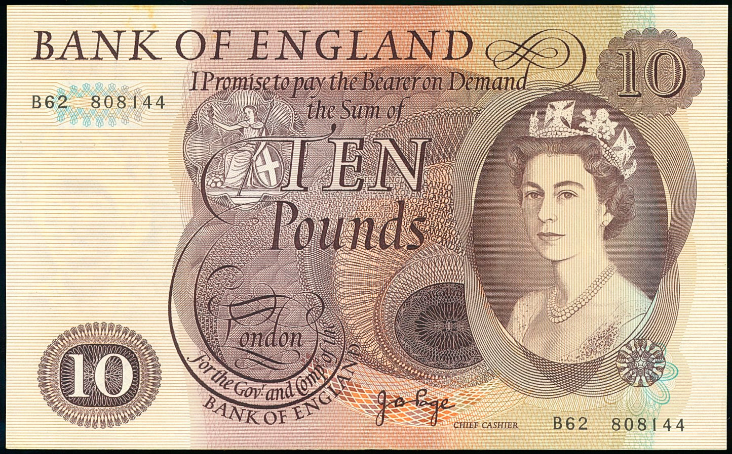 P.376c B326 1970-1975 Bank of England Page £10 AUNC B62