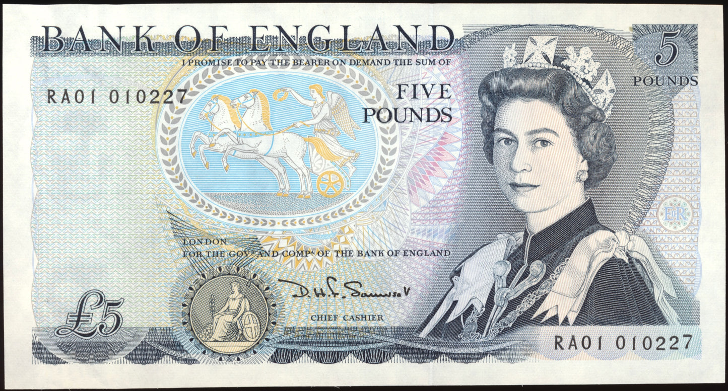 P.378e B345 1987-1988 Bank of England Somerset First run £5 UNC RA01