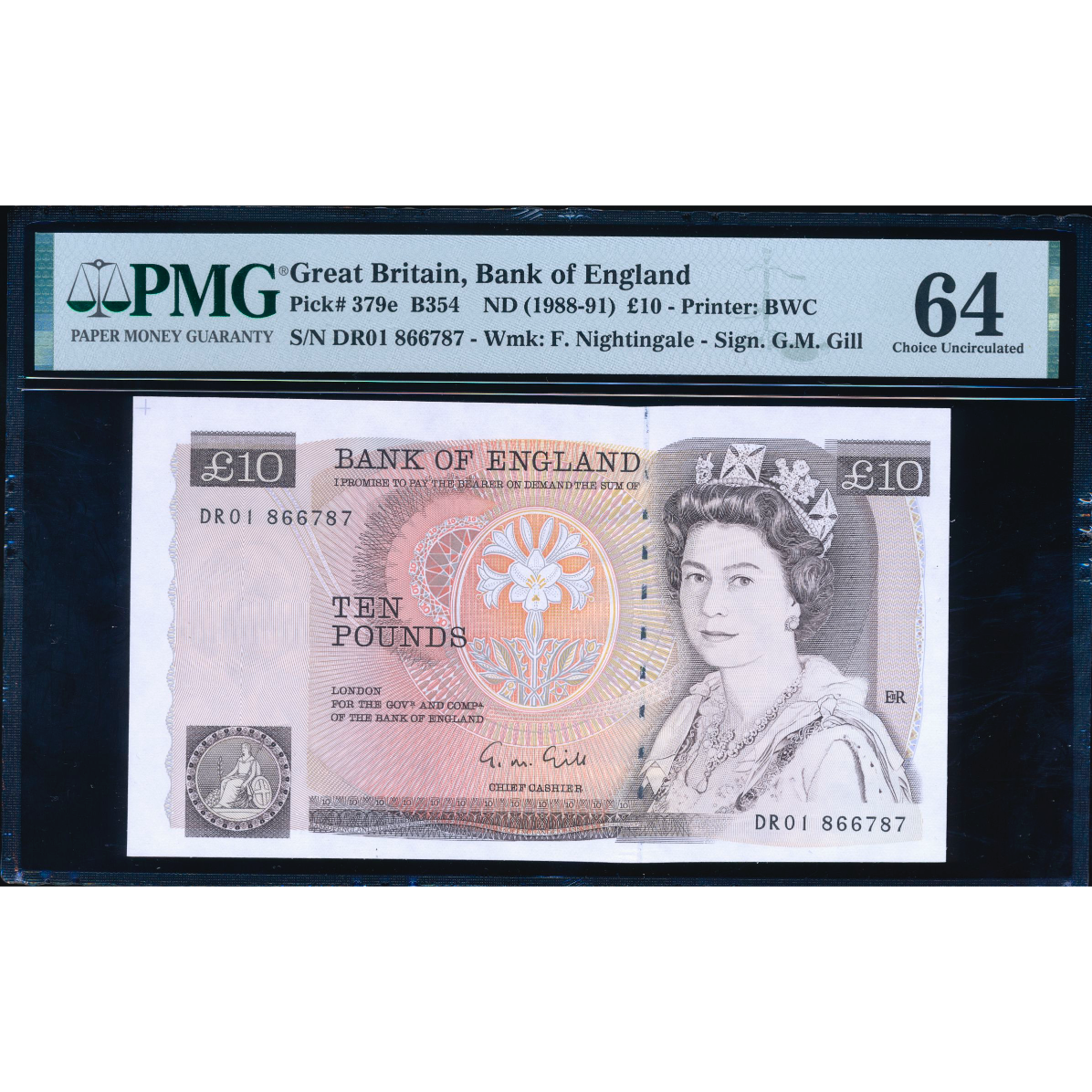 ENGLAND P.379e B354 1988-1991 Gill First run DR01 £10 CHOICE UNC 64 PMG