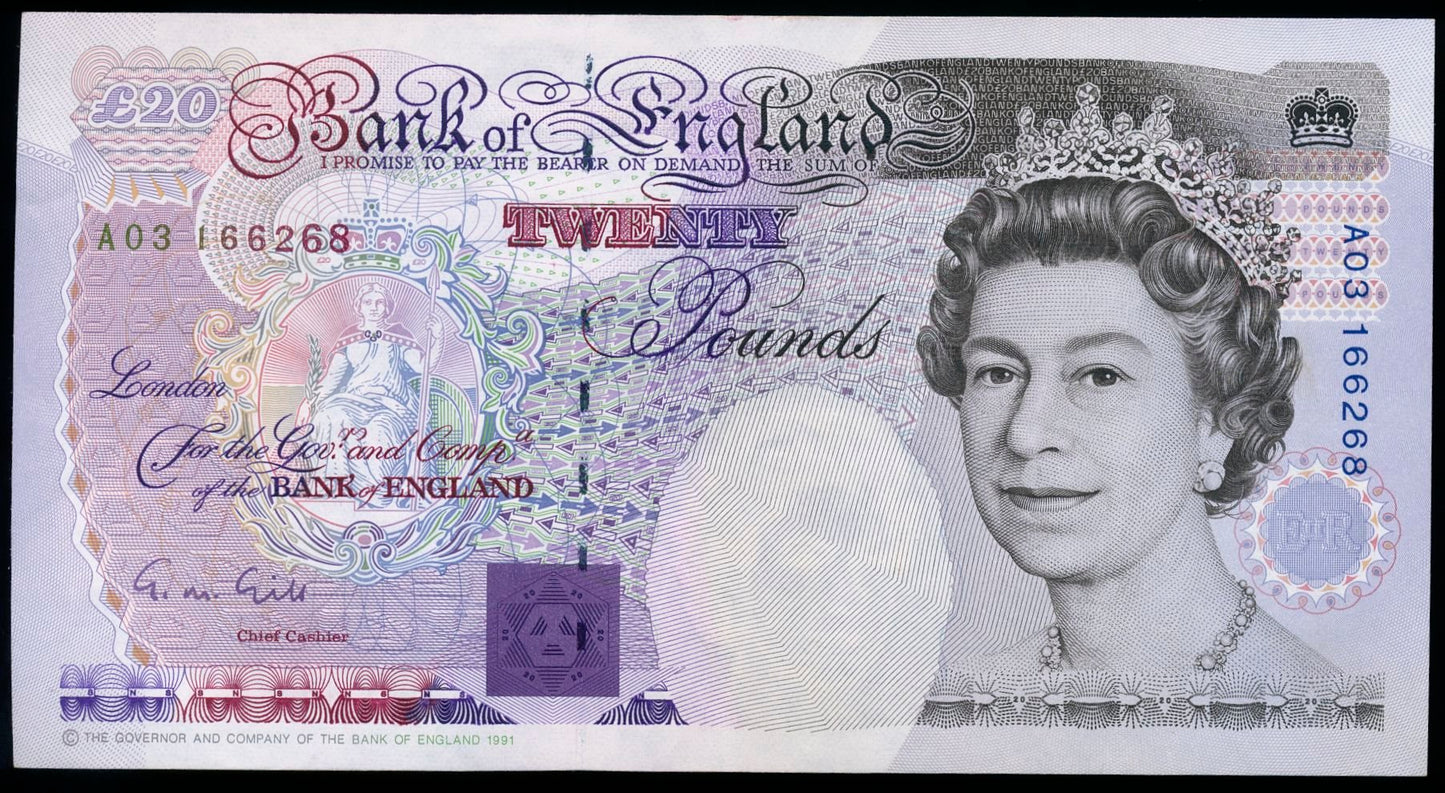 ENGLAND P.384a B358 1990-1991 Gill First series £20 GEF A03