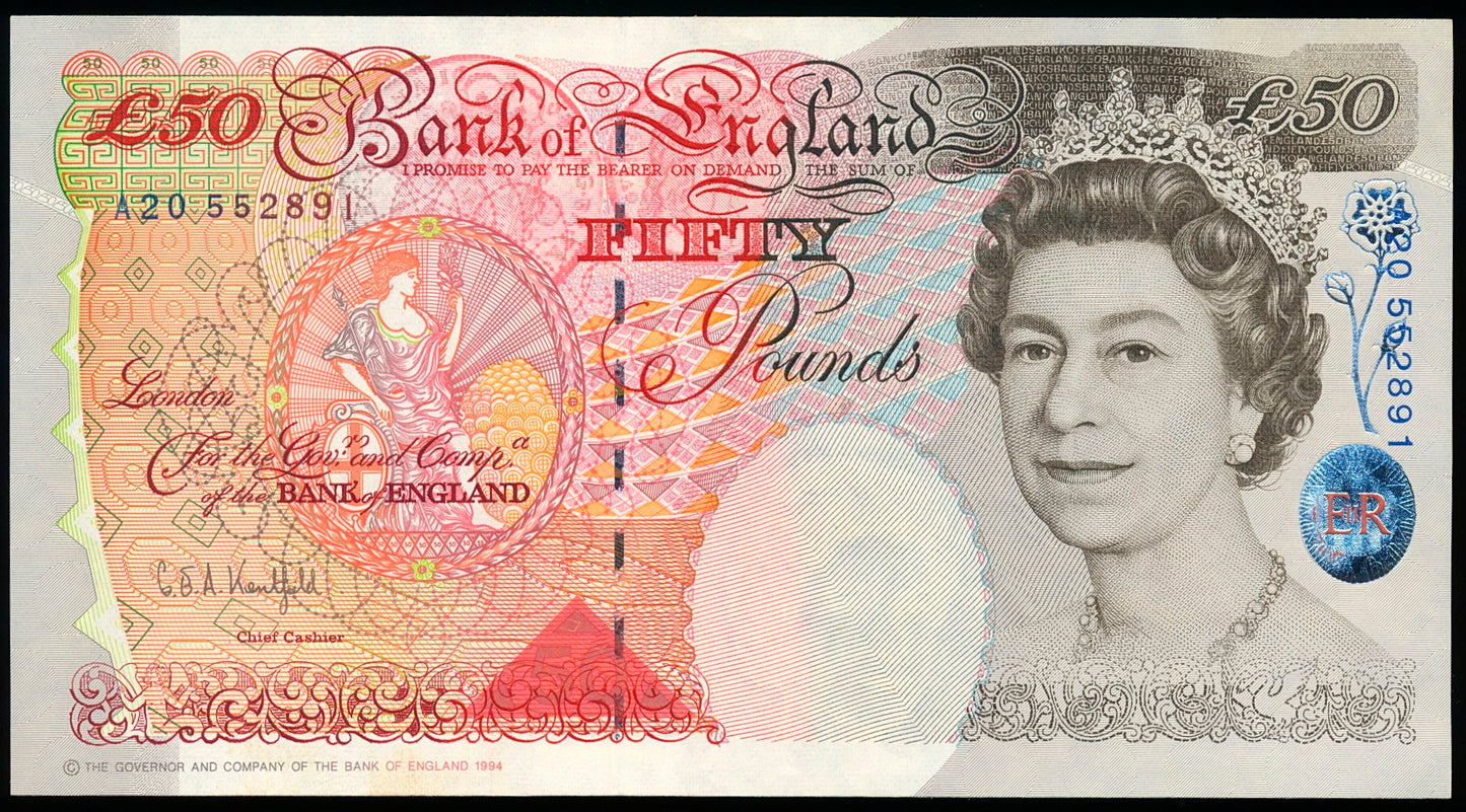 ENGLAND P.388a B377 1993-1998 First series A20 £50 AUNC 55 EPQ