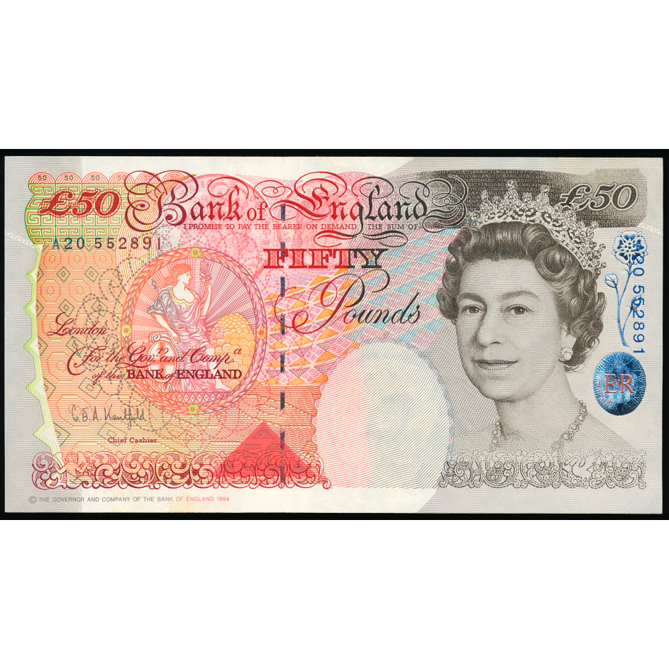 ENGLAND P.388a B377 1993-1998 First series A20 £50 AUNC 55 EPQ