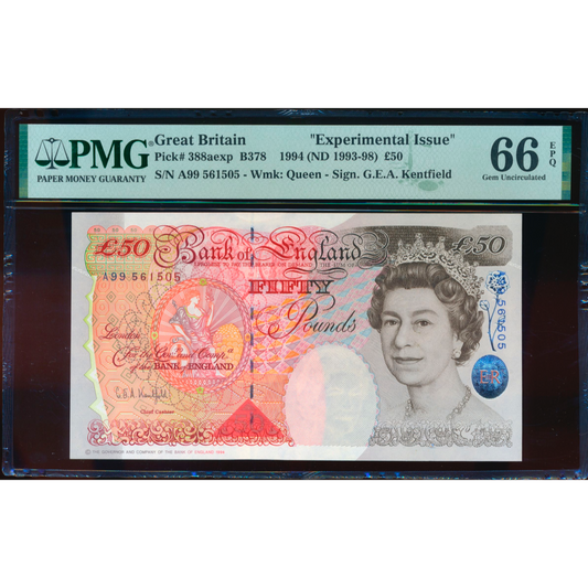 P.388a B378 1993-1998 Bank of England Kentfield Experimental £50 A99 66EPQ GEM UNC