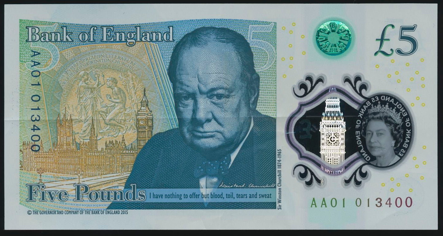 ENGLAND P.394 B414 2015-2019 Cleland First run £5 EF AA01 lowish number