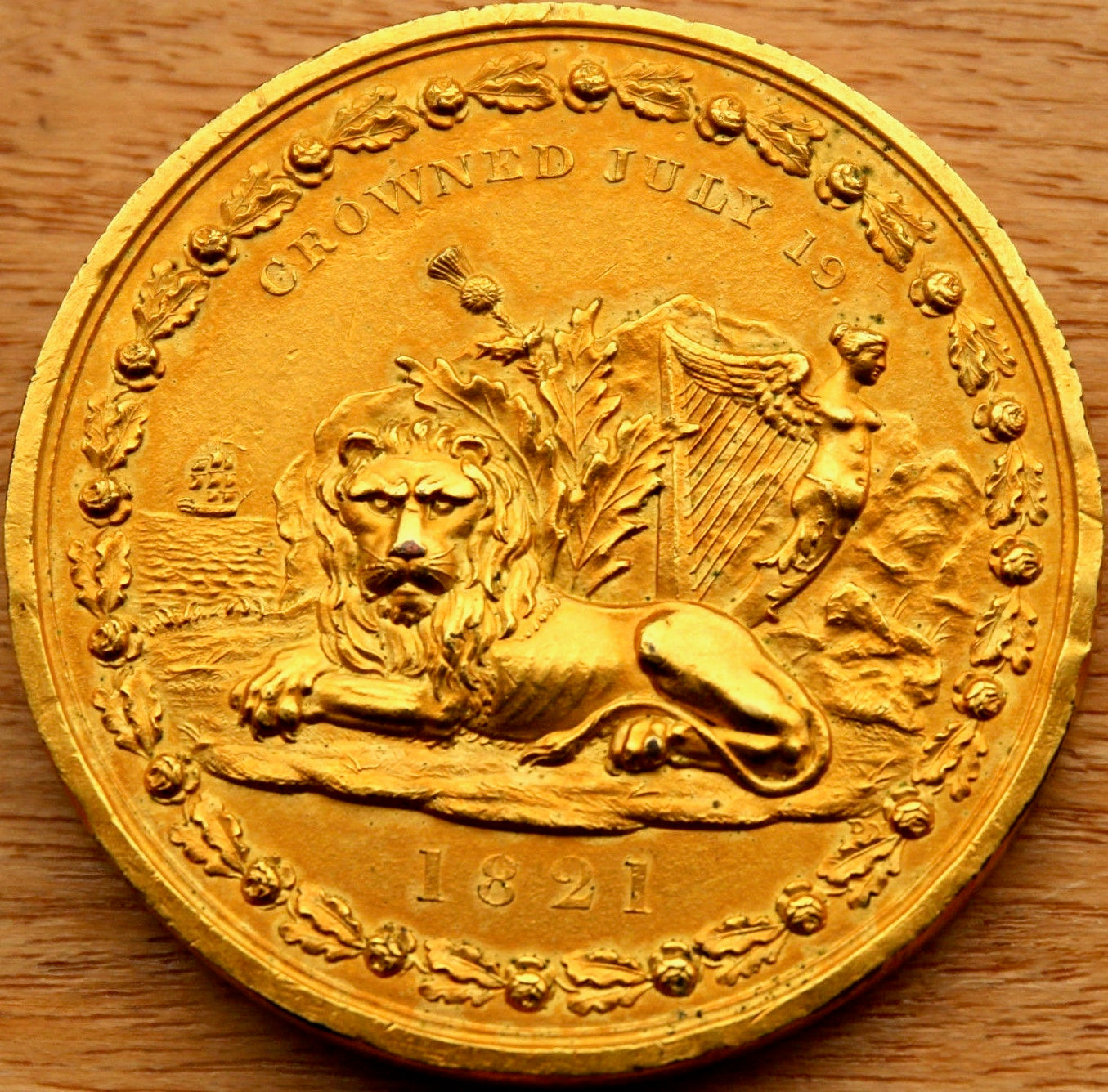 1821 Coronation gilt copper medal BHM 1090 UNC