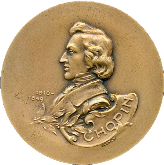 1950 (c) SWITZERLAND Chopin undated 50mm bronze portrait medal by Huguenin