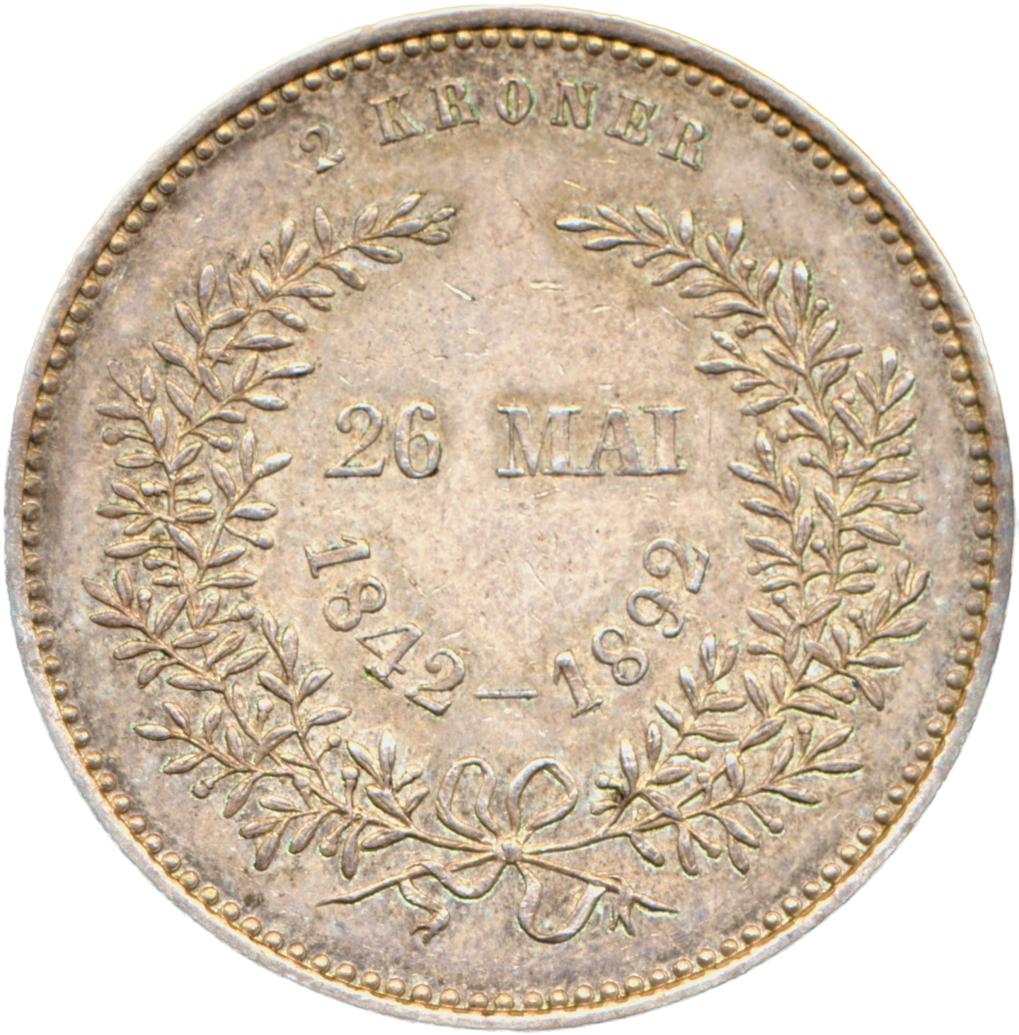 Denmark KM800 1892 Silver 2 Kroner EF