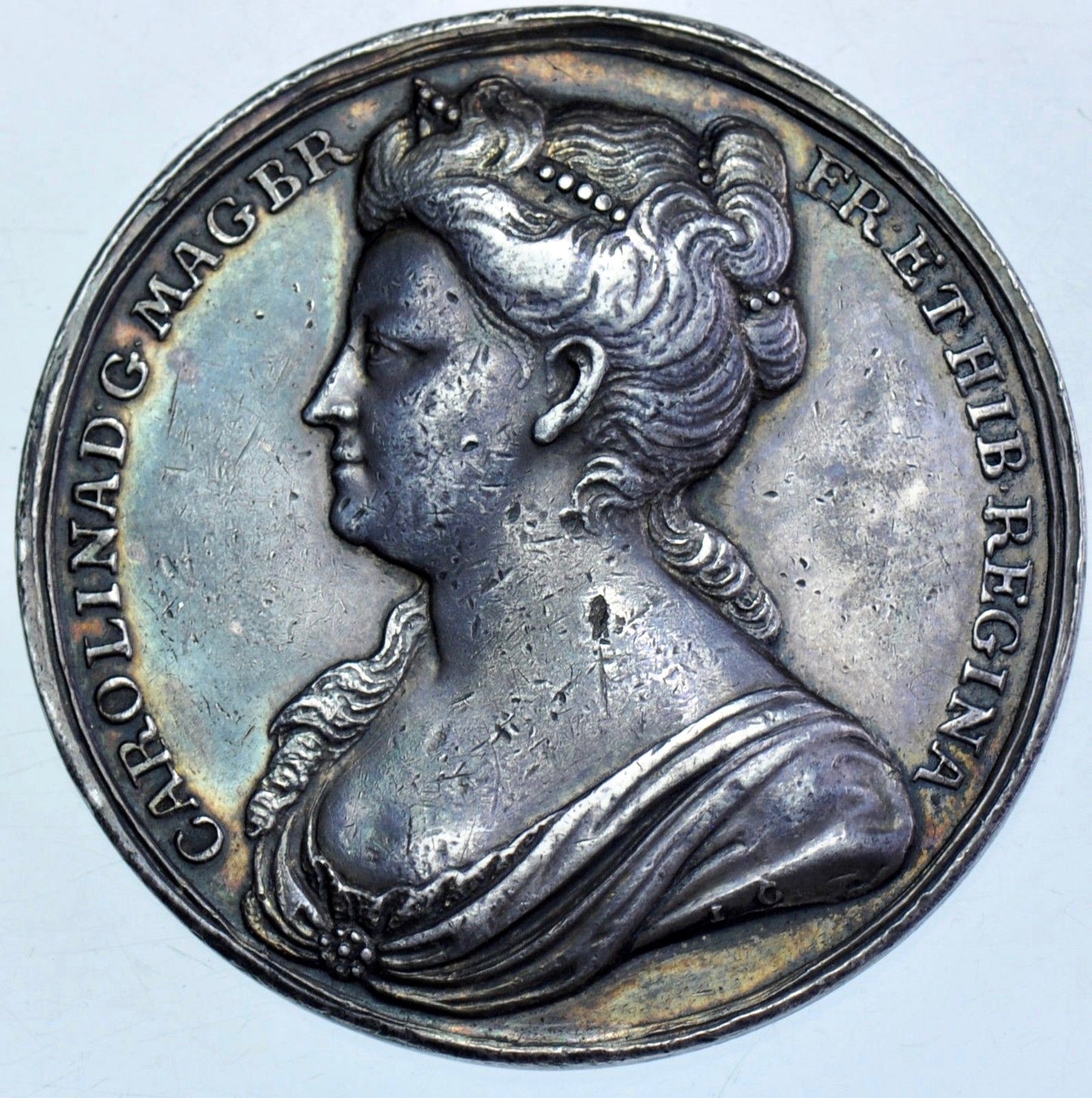 1727 Coronation of Caroline silver medal E512 MI480/8 GVF/NEF