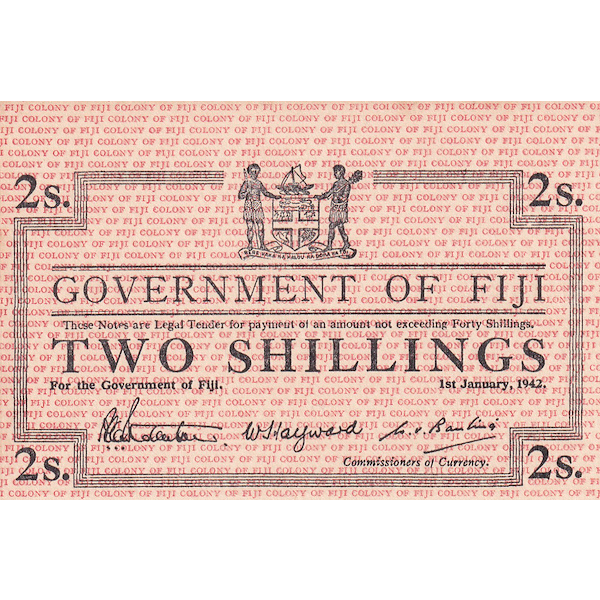 FIJI P.50a 1942 2 Shillings UNC