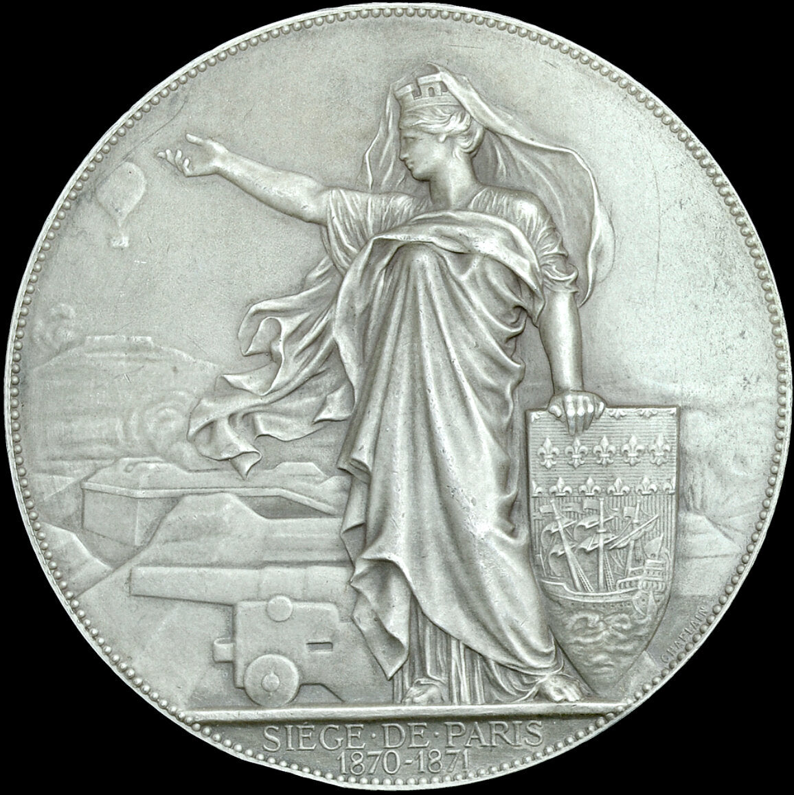 1871 FRANCE Siege of Paris 75mm silvered bronze medal by J-C. Chaplain BDM I, 402 EF