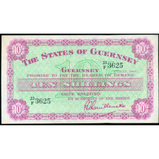 GU32b The States of Guernsey 1966 10s UNC 23/F