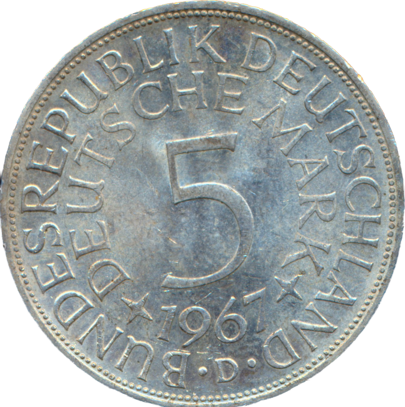 Germany KM112.1 1967 Silver 5 Marks UNC