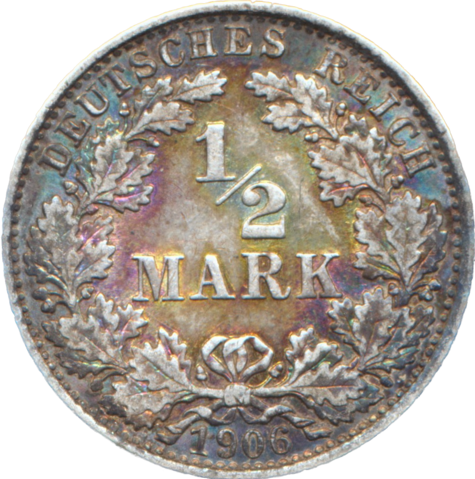 Germany KM17 1906 Silver 1/2 Mark UNC
